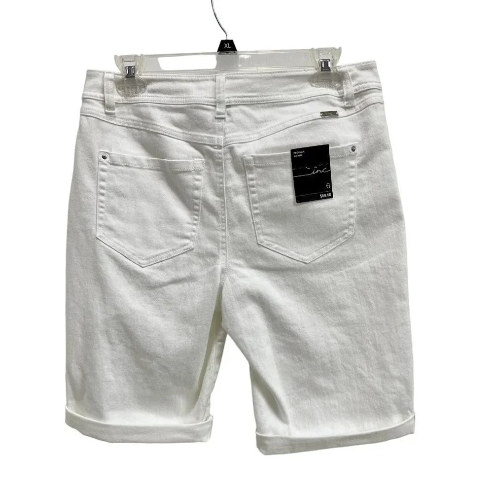 INC International Concepts Women’s White Mid-Rise Denim Bermuda Shorts - Picture 4 of 11